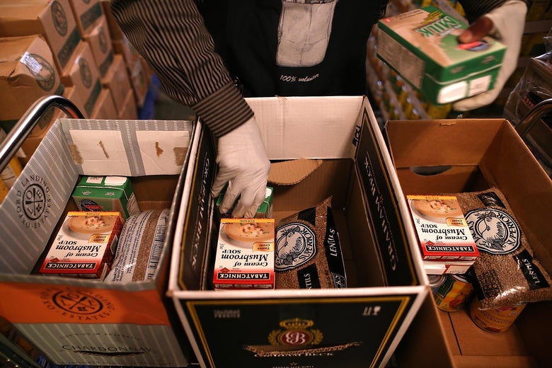 An emergency food bank volunteer in Richmond, California.